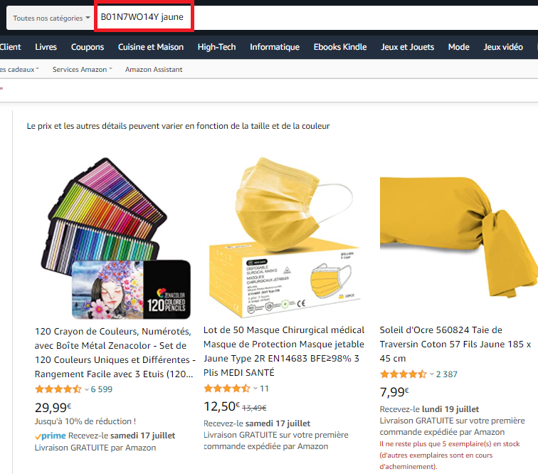 mot clé Amazon indexé